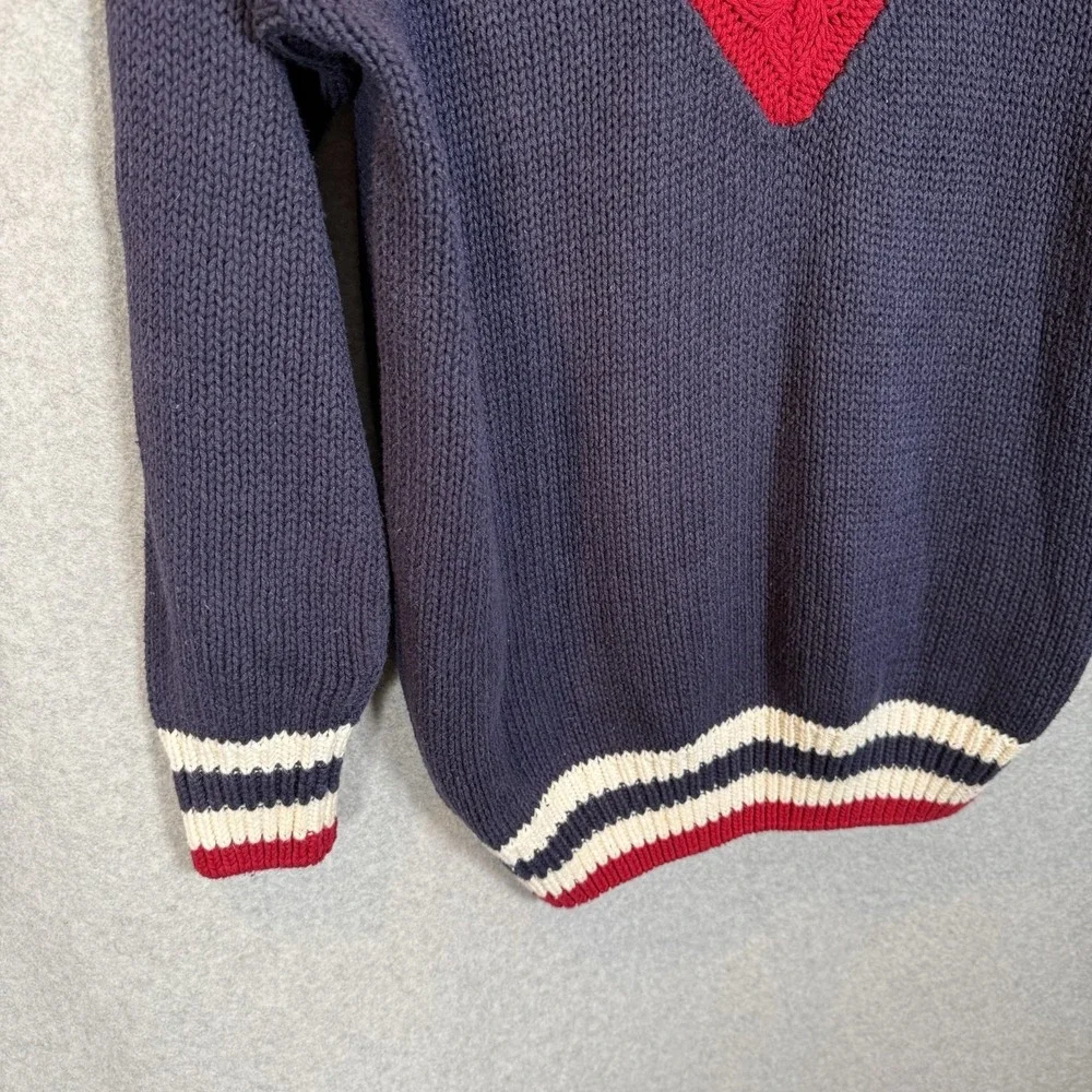 Vintage Varsity Sweater‎ Womens Medium Nuggets V Neck Navy Blue Cotton Pullover